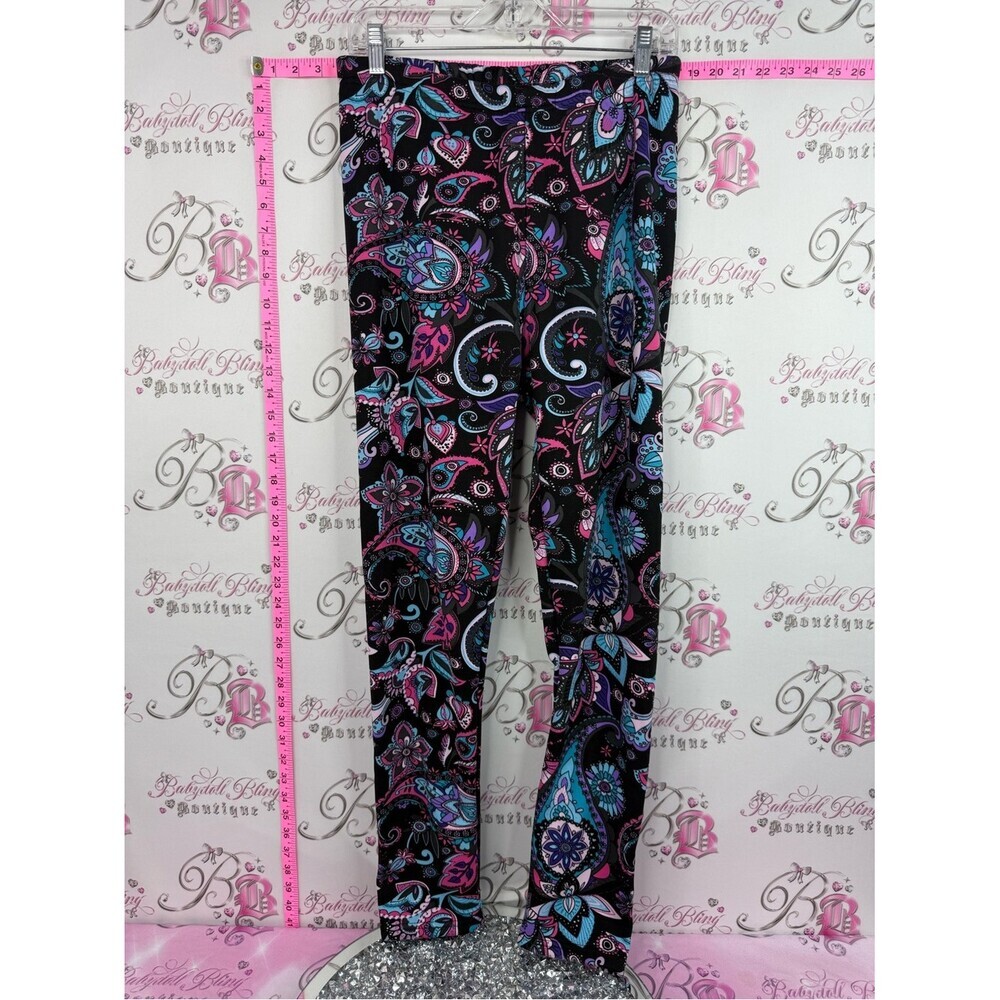 Just cozy fleece leggings Black Paisley Leggings with Pink & Teal Accents